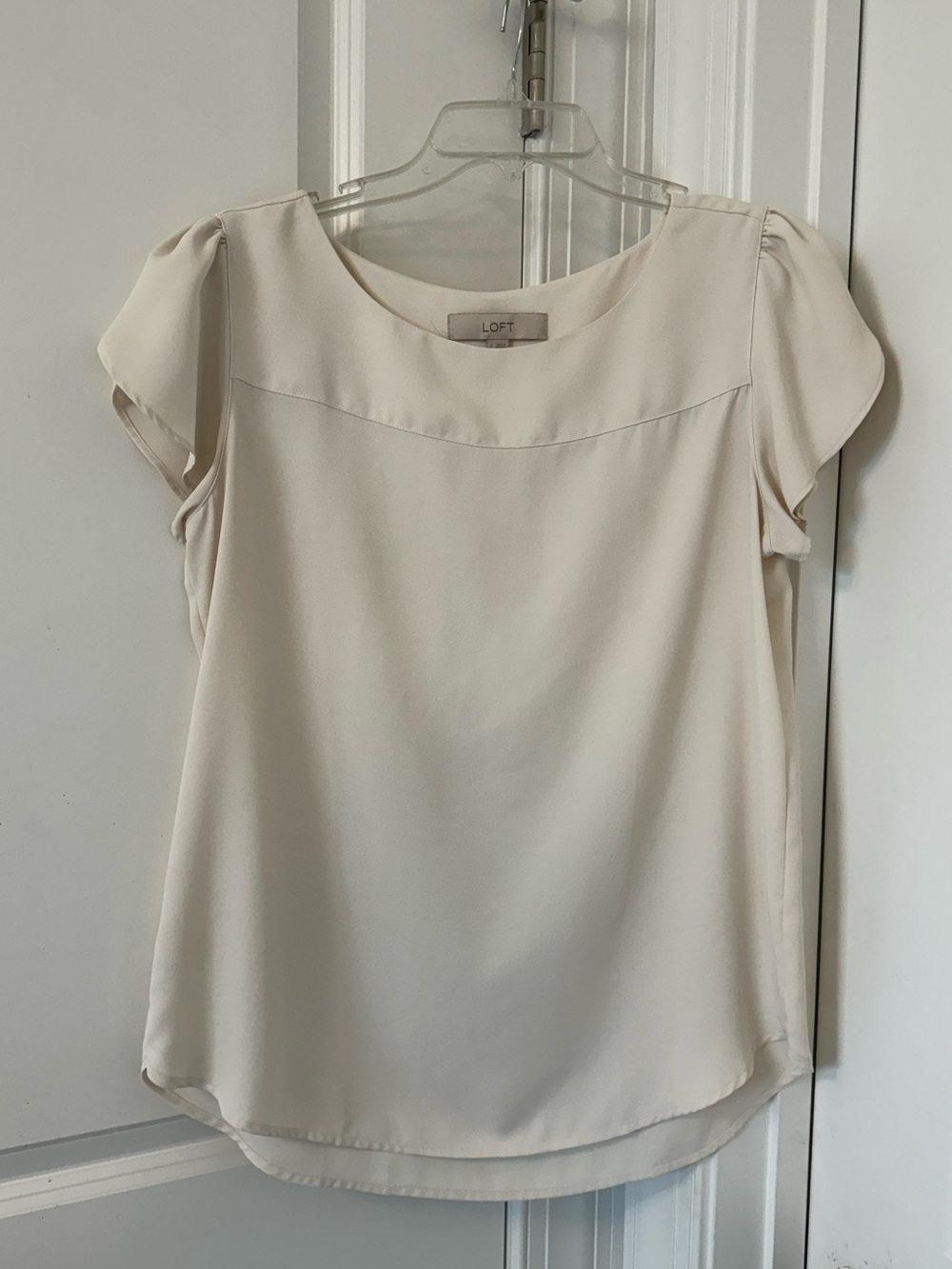 LOFT Ivory Short Flutter Sleeve Blouse